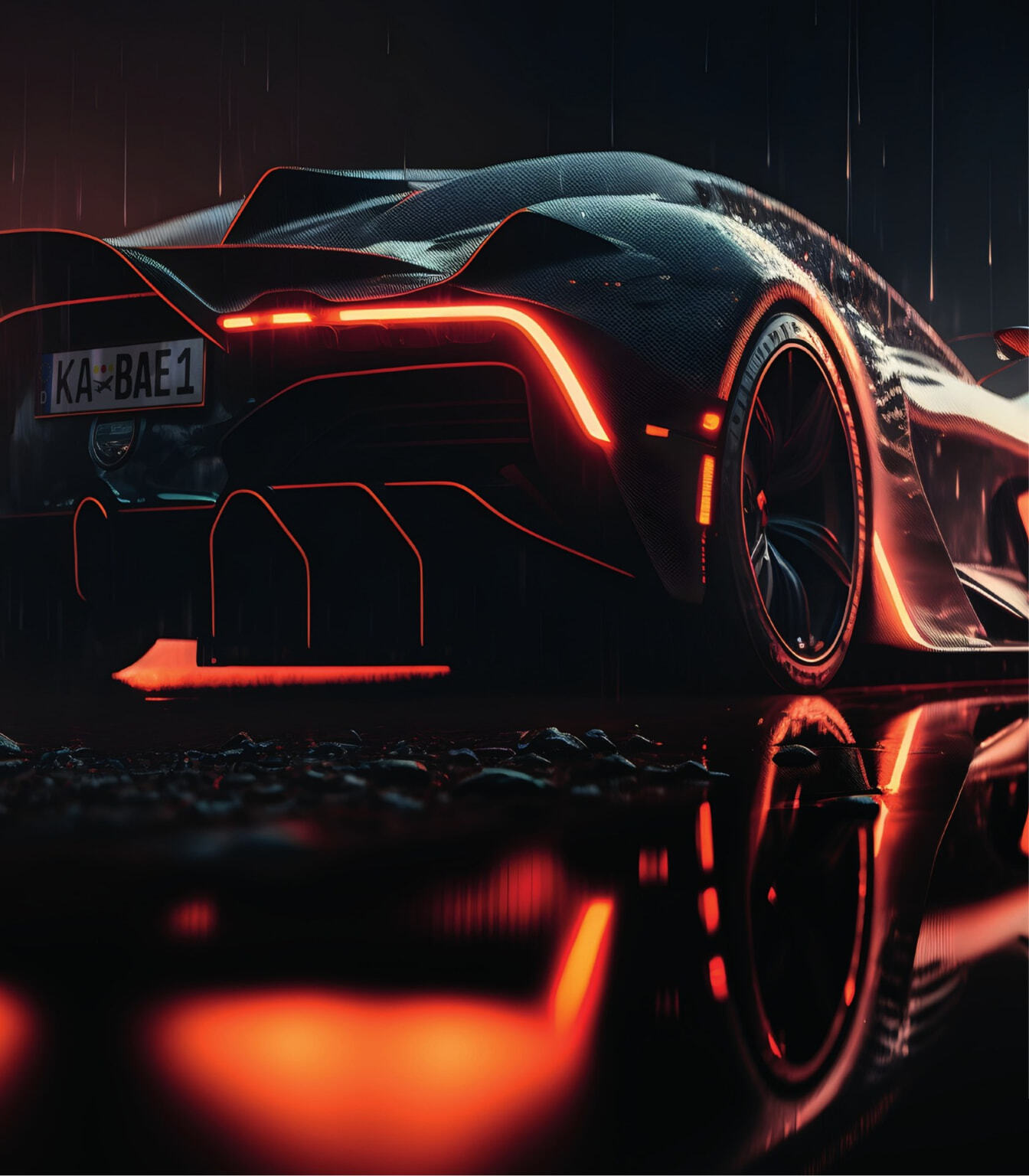 Hypercar bei Nacht im Regen — Sinnbild für Tempo bei Baden Airpark Express